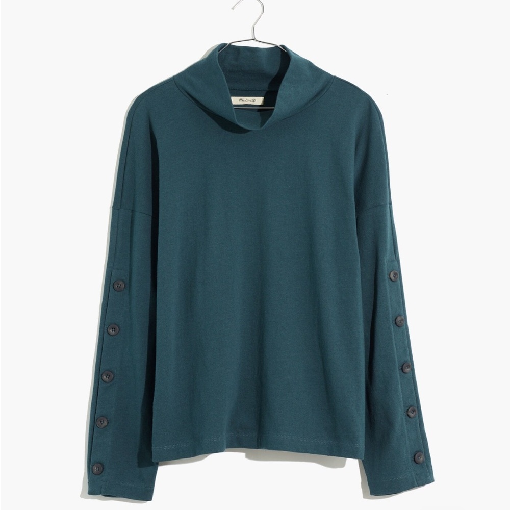 NWOT Madewell green lane Button-Sleeve Turtleneck Top size XS